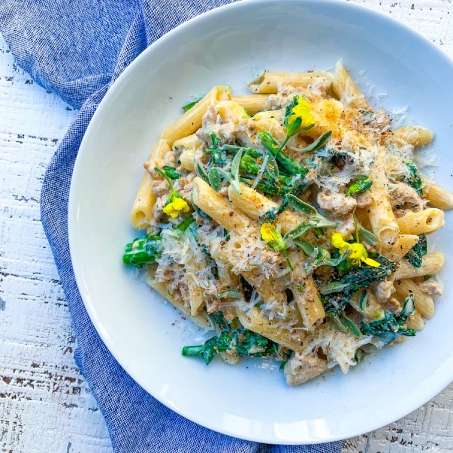 Creamy Broccolini and Ground Turkey Pasta