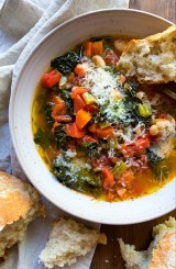 Tomato, Kale and White Bean Stew with Crispy Bread