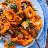 Spicy Tortellini alla Vodka with Turkey Sausage and Spinach