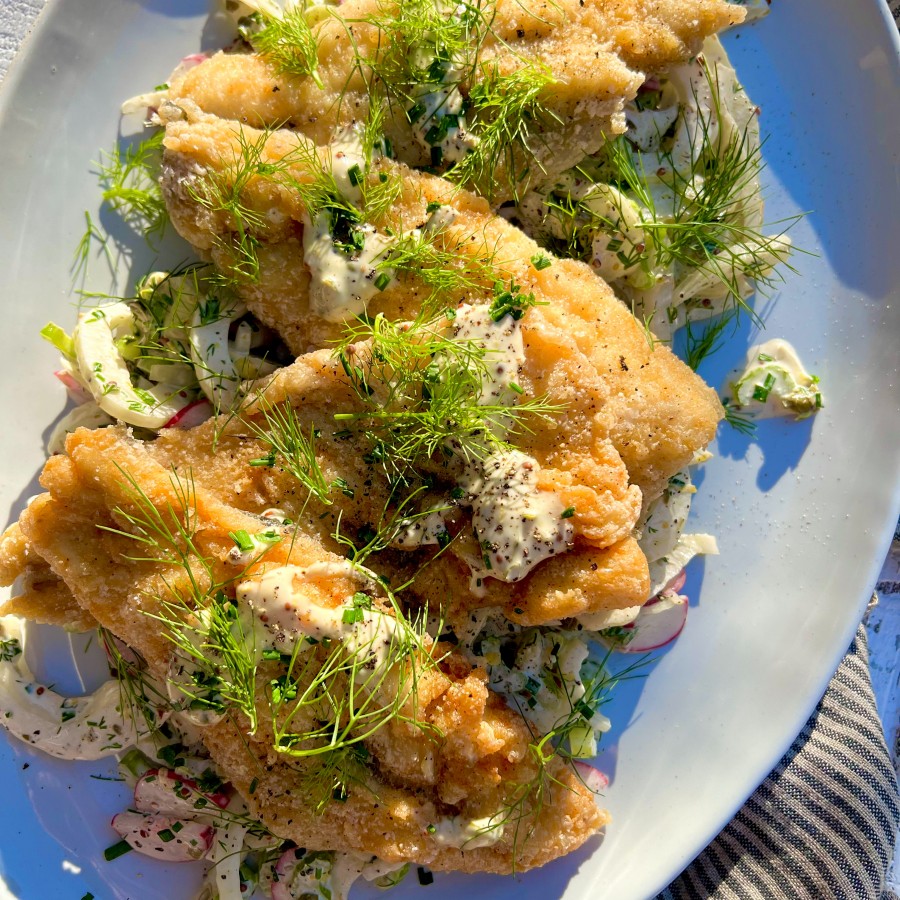 Pan Fried Trout with Shredded Vegetable Slaw