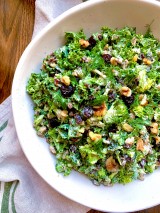 Broccoli Salad with Shredded Kale, Dried Cherries and Walnuts