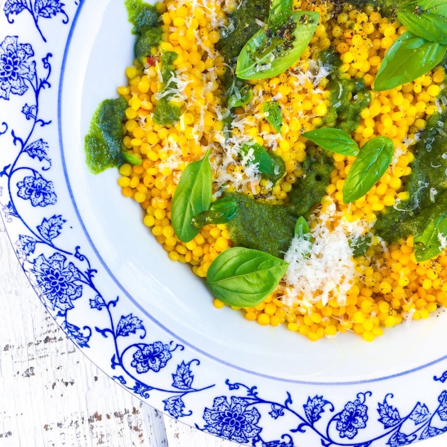 Saffron Couscous with Almond Pesto