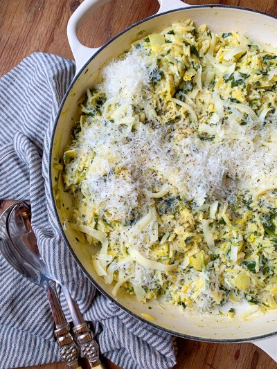 One Pot Creamy Orzo with Spinach and Artichokes