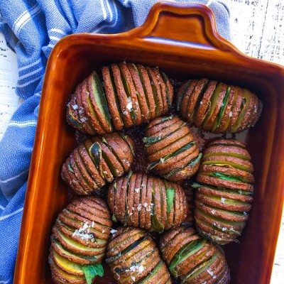 Crispy Hasselback Potatoes with Sage and Truffle Salt