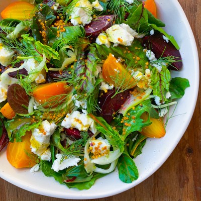 Roasted Beet Salad with Goat Cheese, Pickled Fennel and Bee Pollen