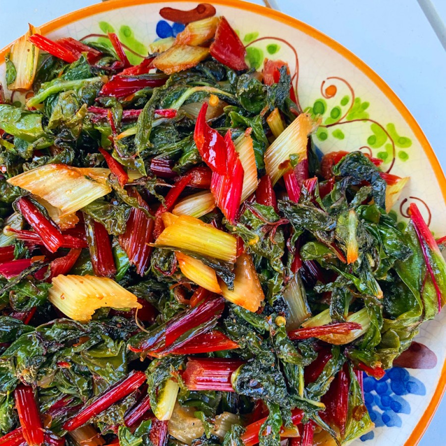 Spicy Sautèed Swiss and Rainbow Chard