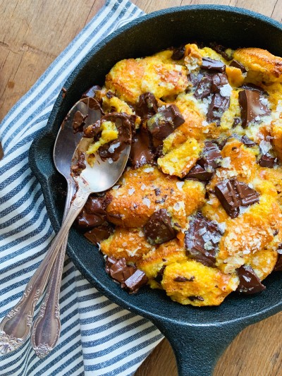 Brioche Buttermilk Bread Pudding with Dark Chocolate for Two