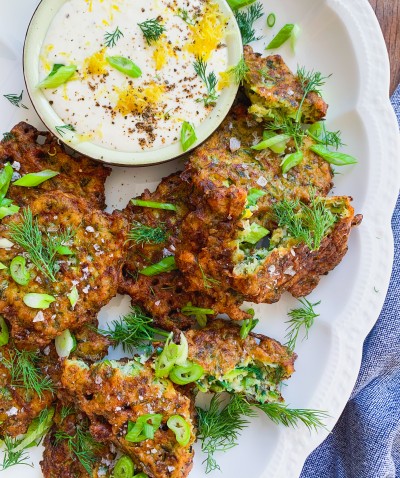 Zucchini Fritters with a Lemon Yogurt Sauce