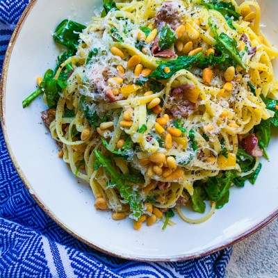 Preserved Lemon, Olive and Arugula Pasta