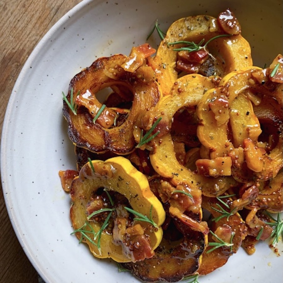 Roasted Delicata Squash with Bacon Vinaigrette