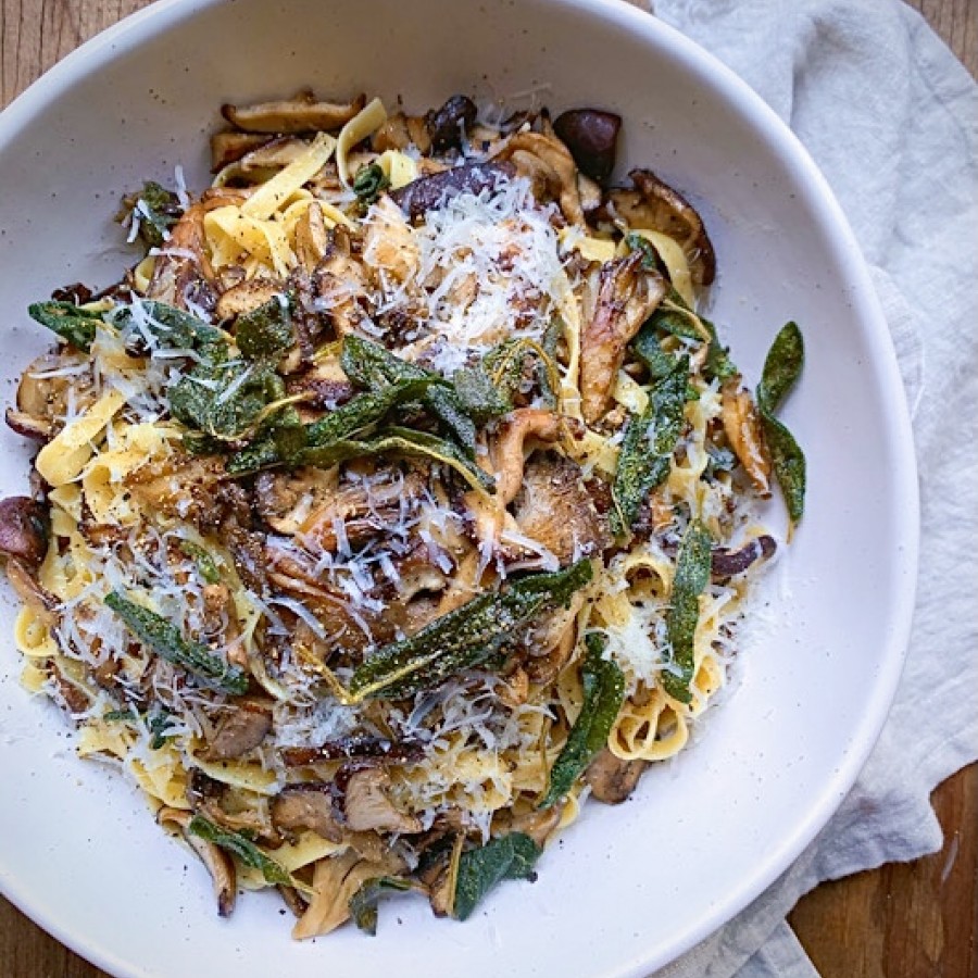 Wild Mushroom Pasta with Brown Butter, Parmesan and Sage