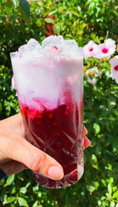 Creamy Hibiscus Iced Tea with Rose Water and Honey