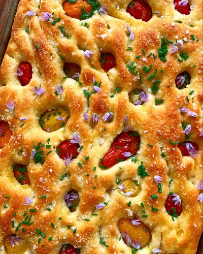 Heirloom Tomato and Chive Blossom Focaccia