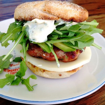 Turkey Burgers with Whole Grain Mustard & Chive Mayo