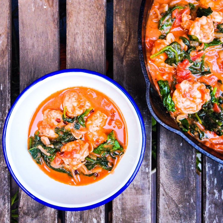 Garlic Shrimp in a Spicy, Creamy Tomato Sauce