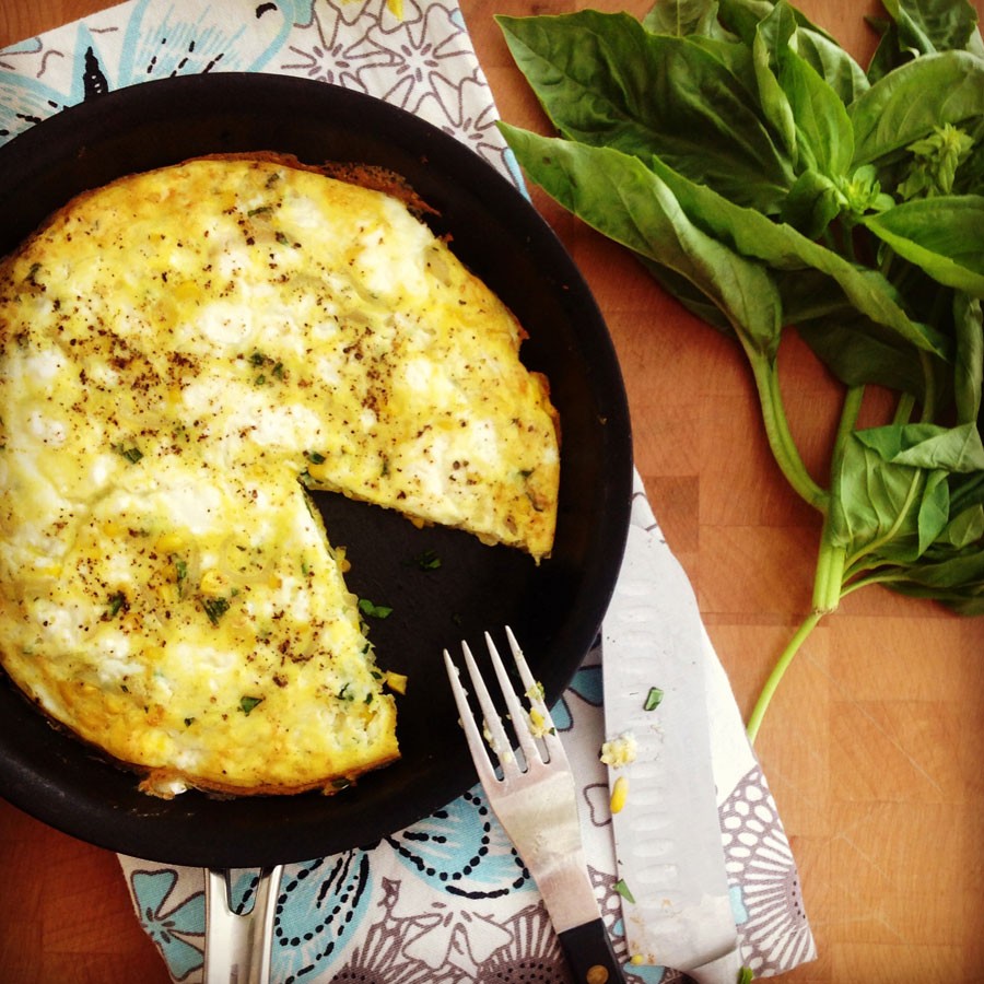 Fresh Sweet Corn, Feta and Basil Frittata