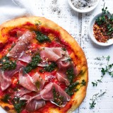 Tomato Pizza with Prosciutto and Pesto