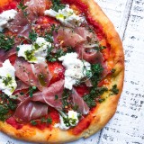 Tomato and Pesto Pizza with Prosciutto and Burrata