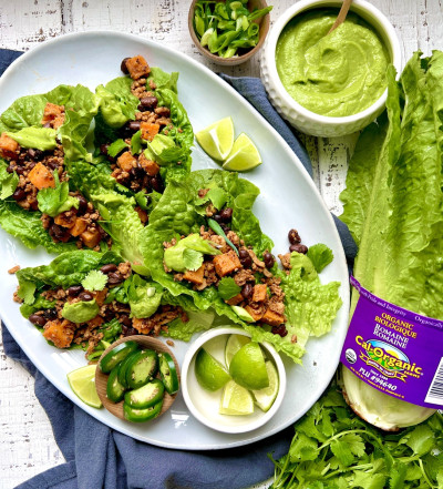 Roasted Sweet Potato, Chicken and Black Bean Lettuce Wraps