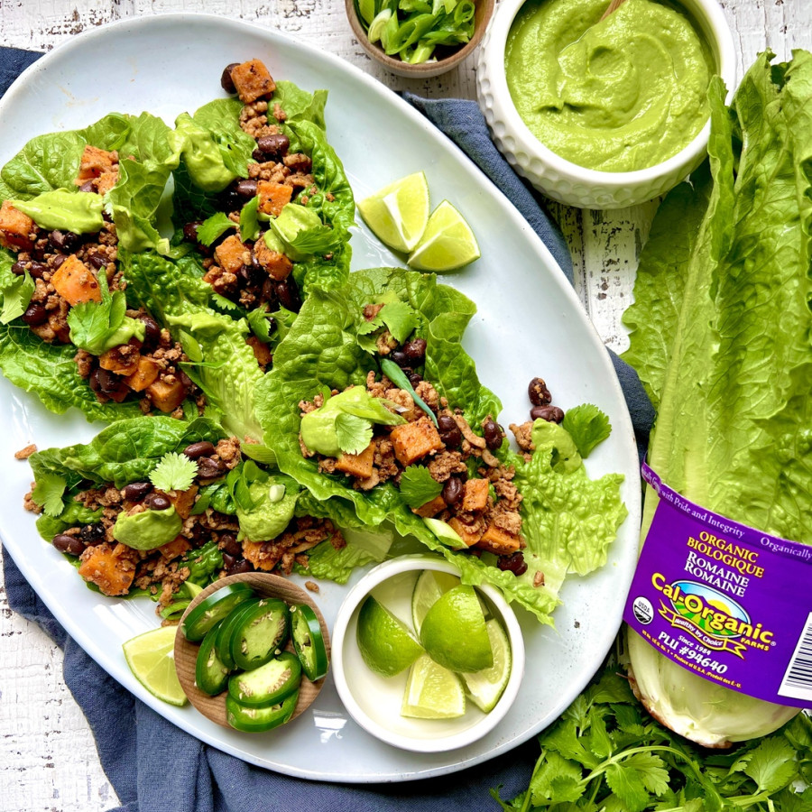 Roasted Sweet Potato, Chicken and Black Bean Lettuce Wraps