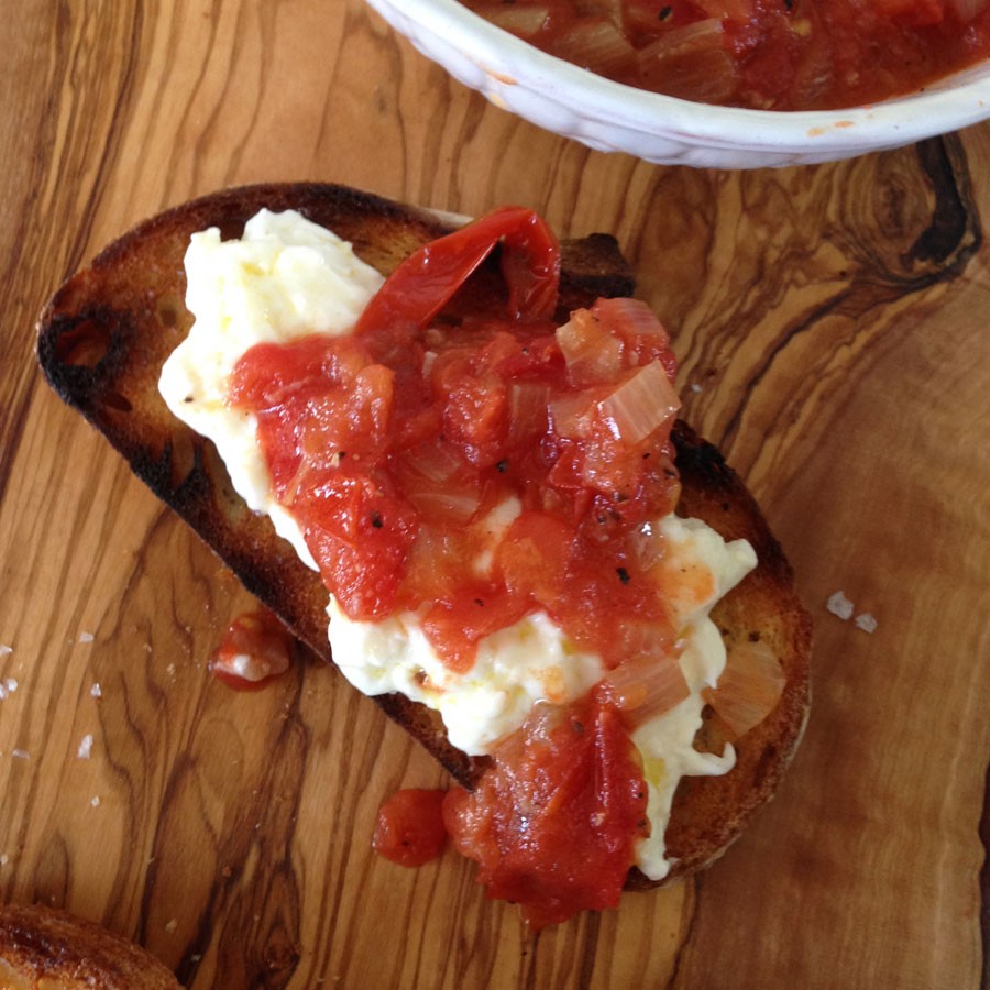 Grilled Tomato Jam with Burrata and Grilled Bread