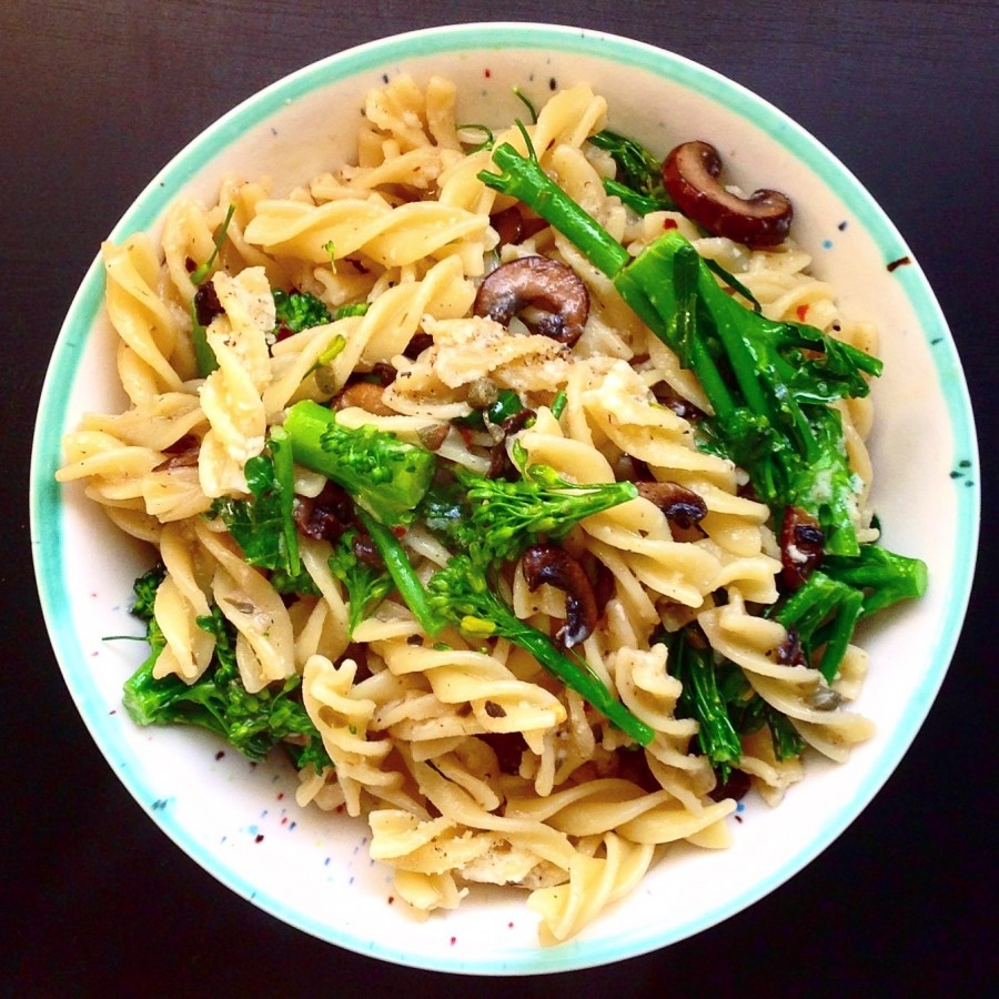 Fusilli with Mushrooms, Broccolini and Capers