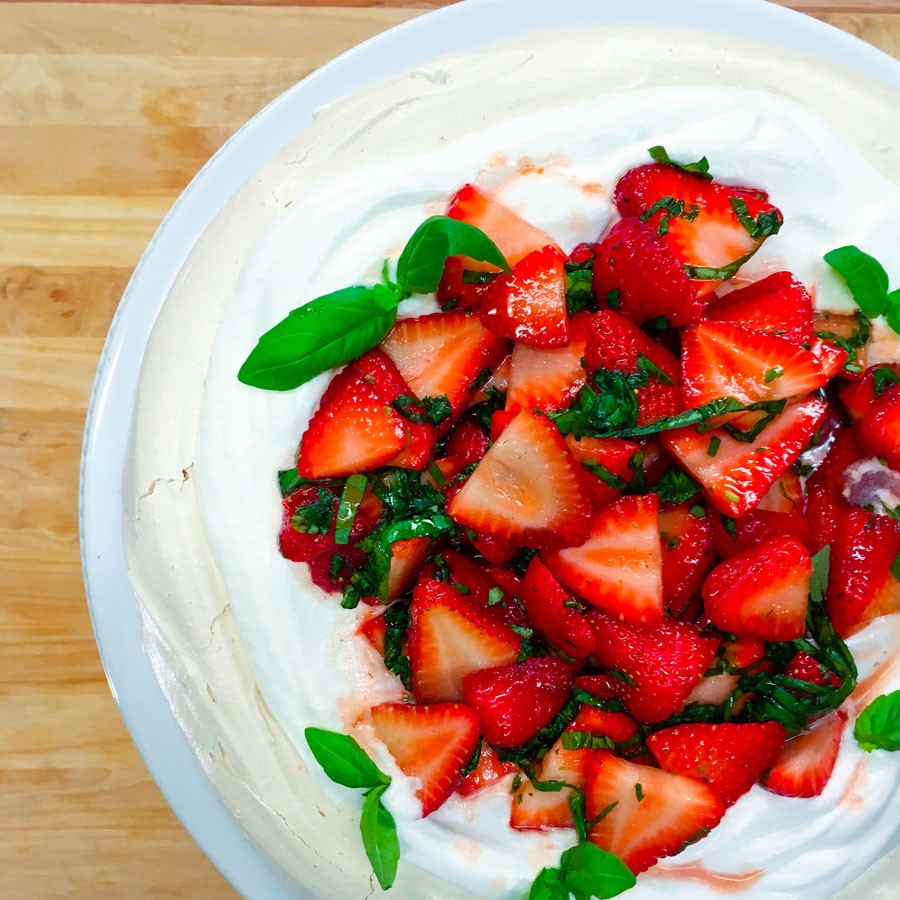 Strawberry Basil Pavlova