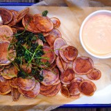 Purple Potato Chips with Spicy Cilantro Dipping Sauce