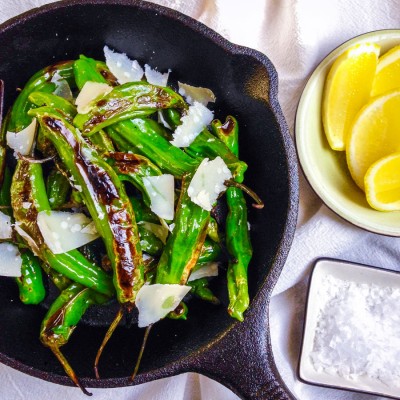 Blistered Shishito Peppers with Lemon and Parmesan