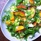 Peach, Burrata and Arugula Salad with Basil Mint Oil