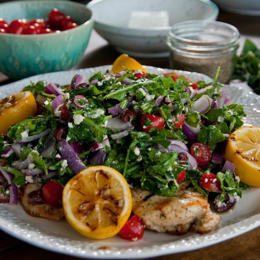 Grilled Chicken Paillard with Greek Salad