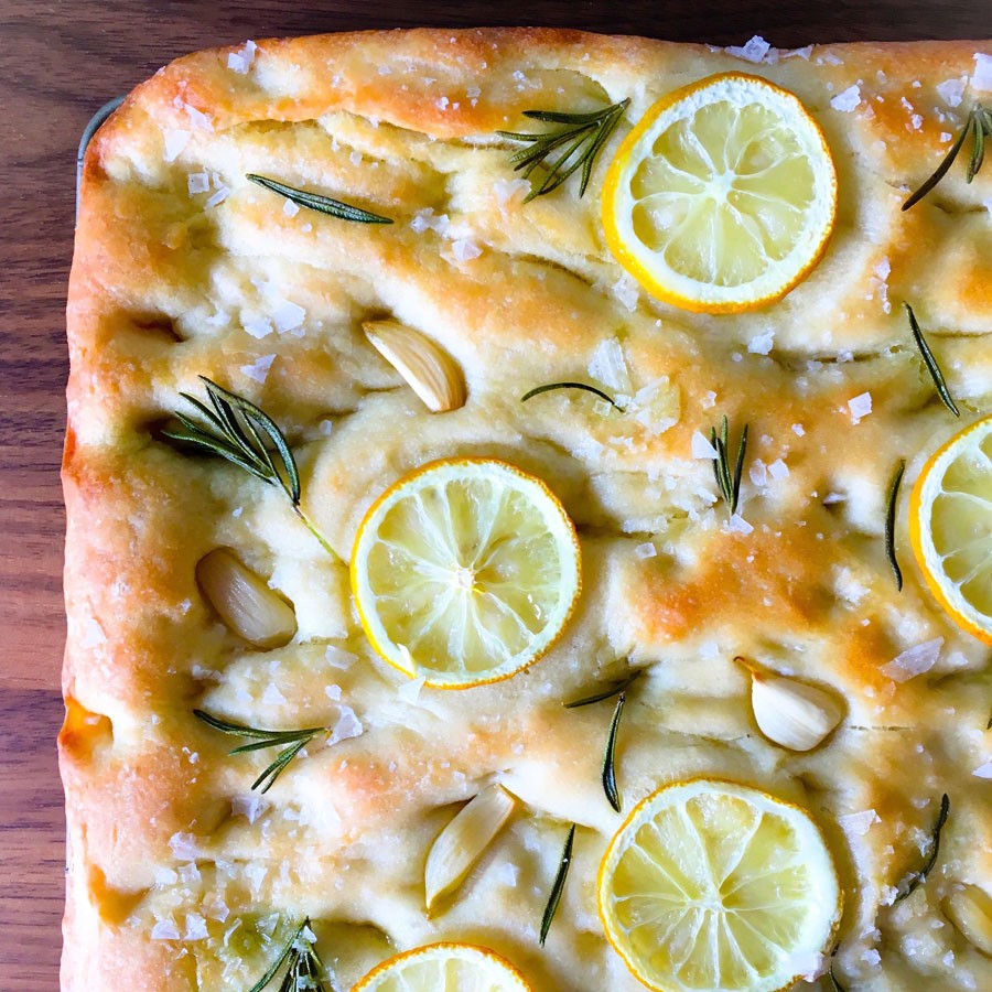 Meyer Lemon, Rosemary and Garlic Focaccia